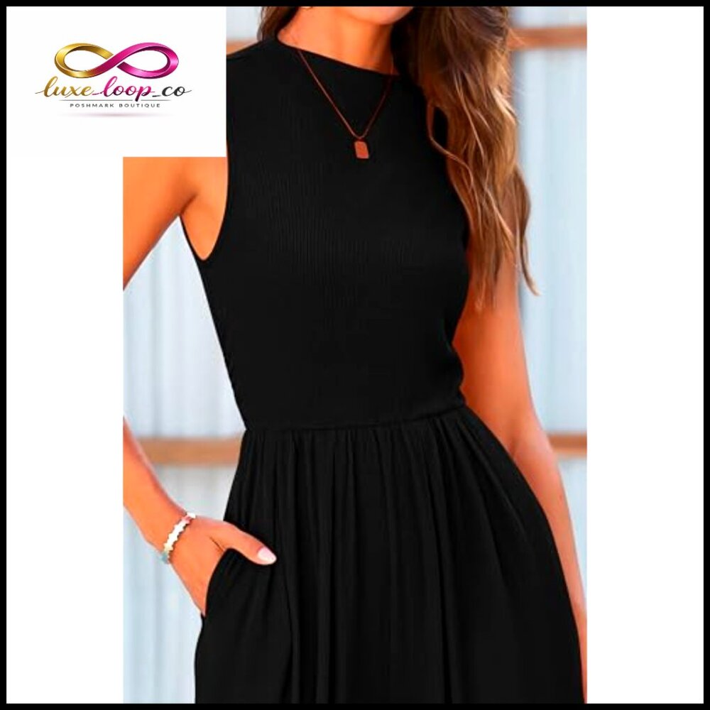 Sleeveless Mock Neck Wide Leg Jumpsuit with Pockets, Size XL - Picture 5 of 7